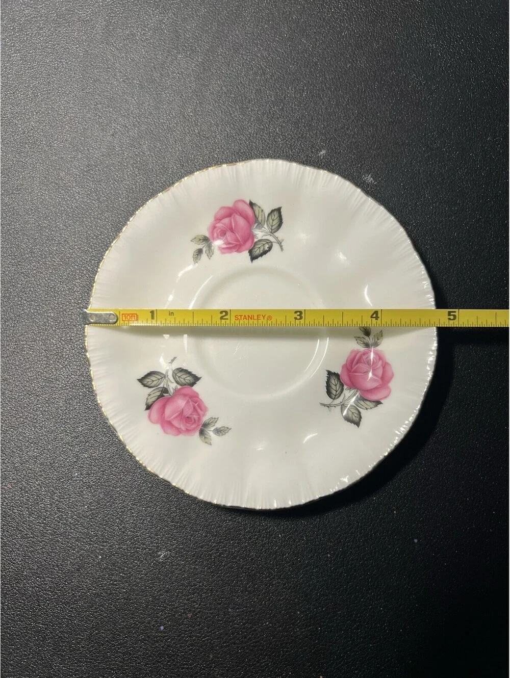 England Vintage 1960s Orphan Saucer Pink Roses Gold Trim, 5” FREE SHIPPING